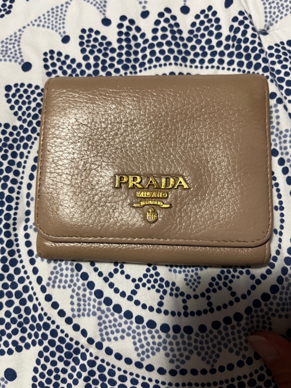 Authentic Prada Beige Leather Wallet with Gold Logo